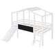 preview thumbnail 6 of 16, Twin Size Loft Bed with Ladder and Slide, House Bed with Blackboard and Light Strip on the Roof, White
