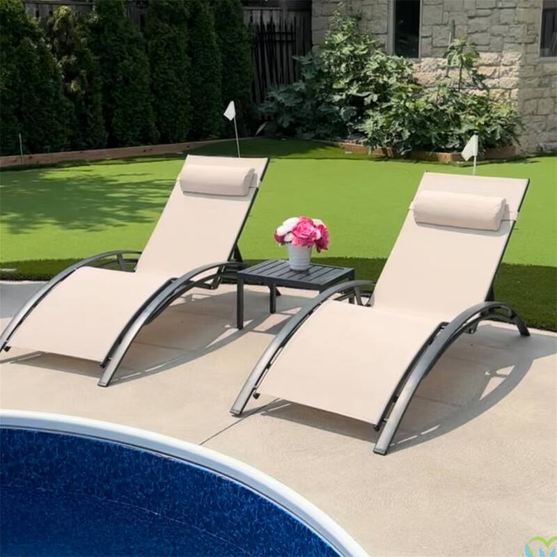 Patio Chaise Lounge Set of 3 Outdoor Lounge Chair Beach - Beige