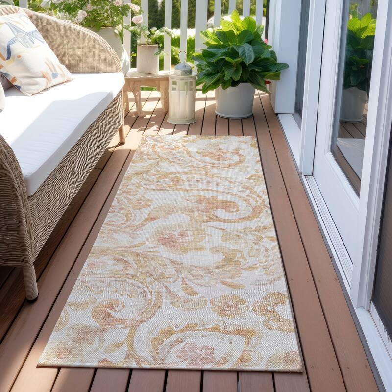 Machine Washable Indoor/ Outdoor Chantille Traditional Scroll Rug - Coral - 2'3" x 7'6"