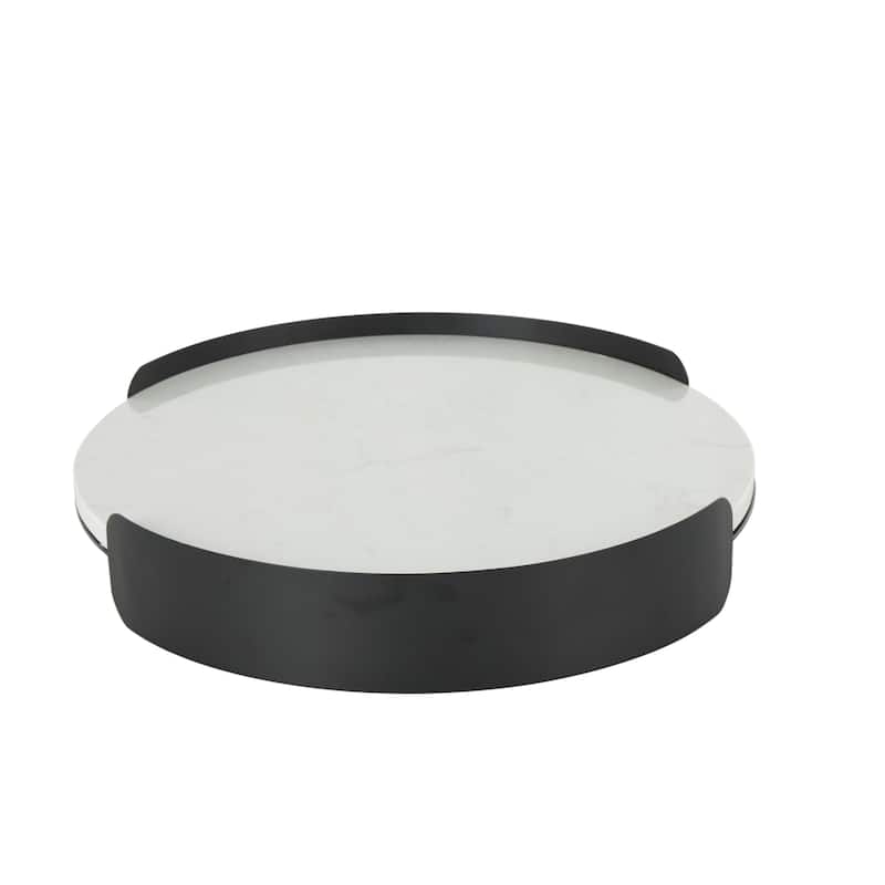 Marble Round Tray with Black Metal Frame - White - Roche River Decor