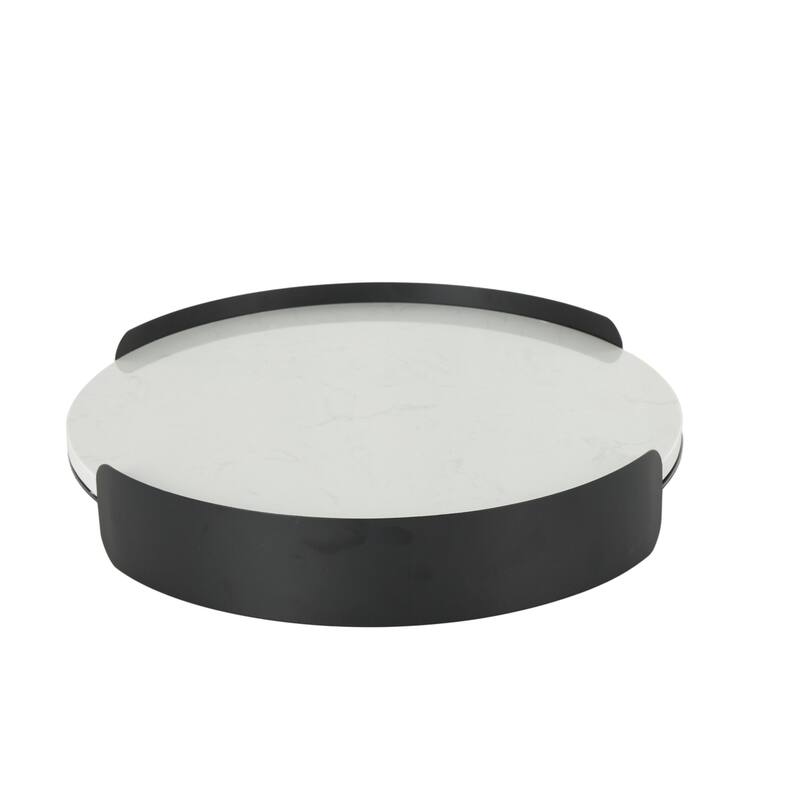 White Marble Round Living Room Decor Tray with Black Metal Frame