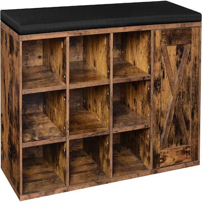 Storage Bench with Cupboard and 9 Open Compartments - 11.8"D x 43.3"W x 18.9"H