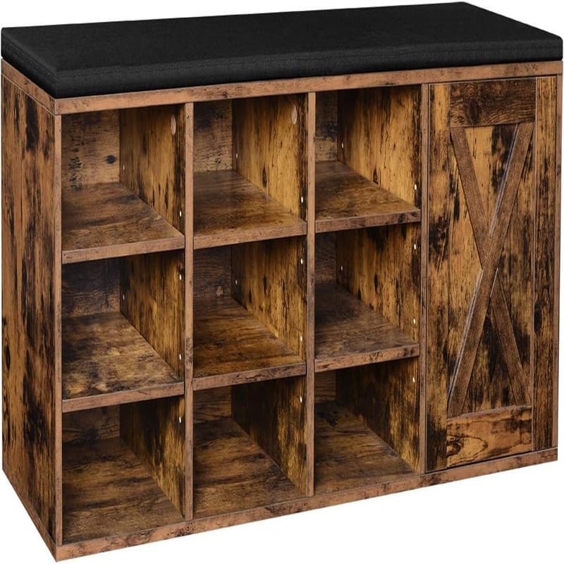 Storage Bench with Cupboard and 9 Open Compartments - 11.8"D x 43.3"W x 18.9"H