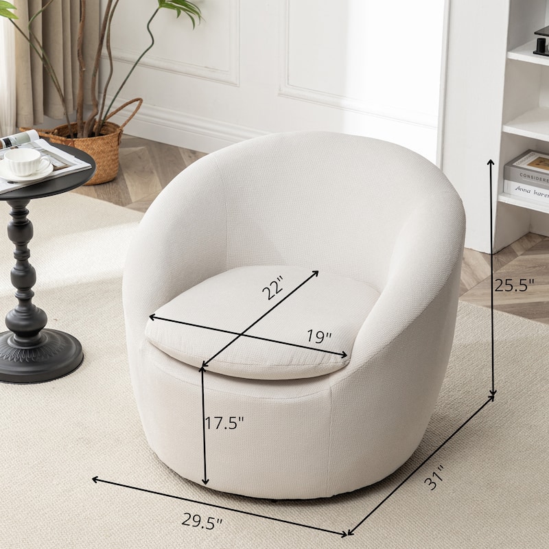 Round Armchair Office Chair Accent Chair with Plush Seat Cushion, Swivel Barrel Chair Single Lounge Sofa