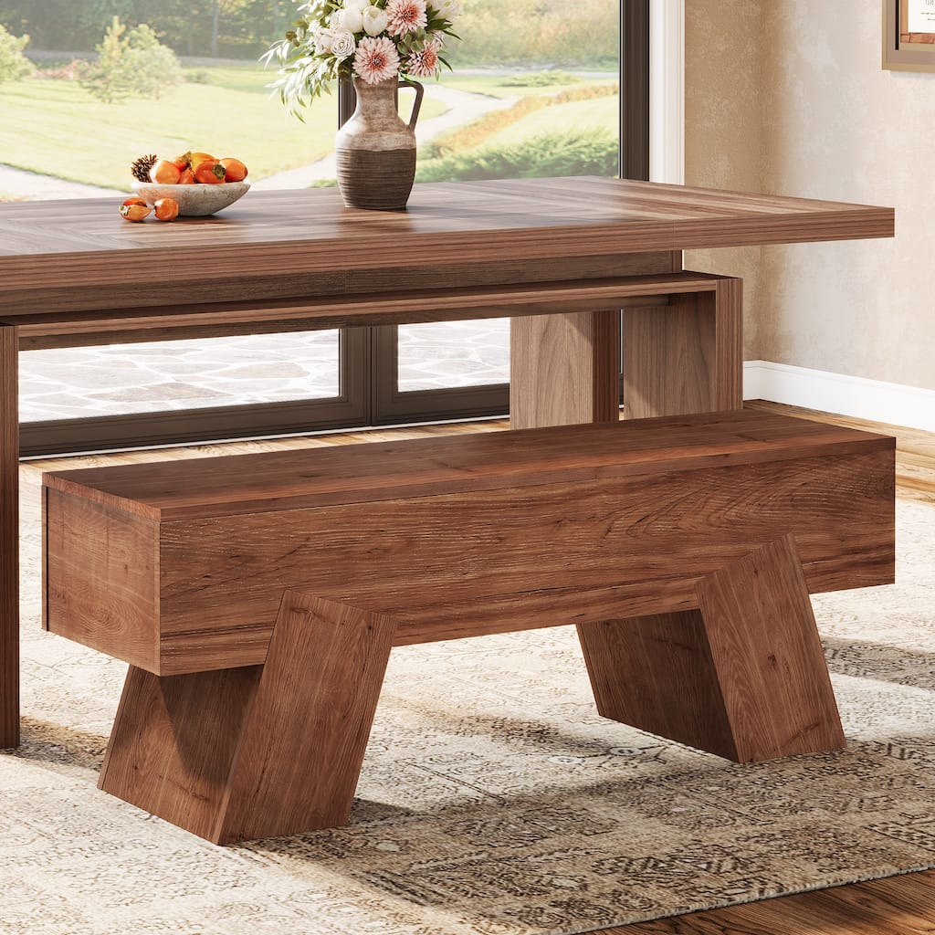 47 Inch Solid Wood Dining Bench with Sturdy Legs for Kitchen, Living Room