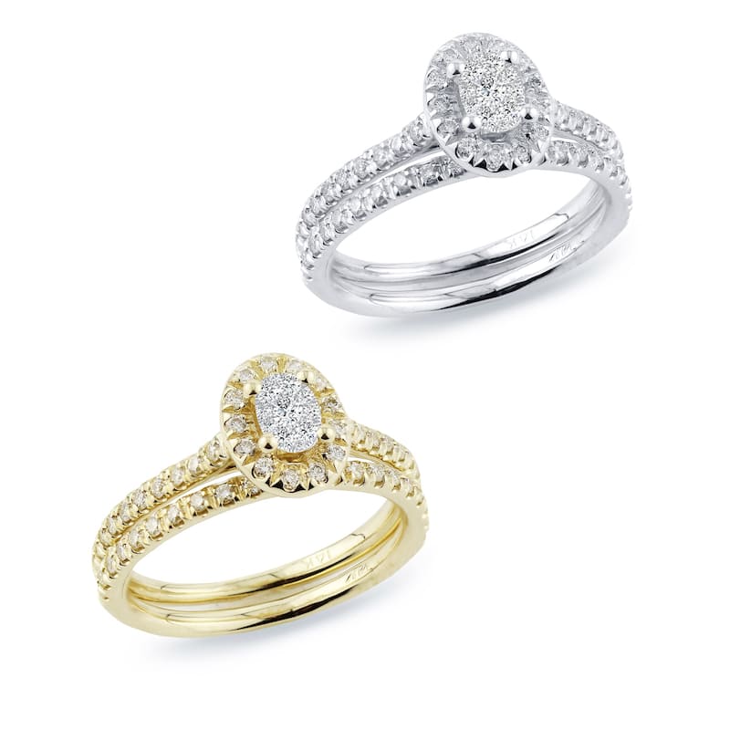 Auriya 3/4ctw Oval Halo Diamond Engagement Ring Set 14k Gold