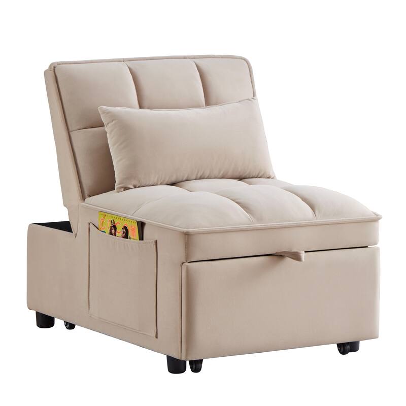 4 in1 Multi-Function Tufted Single Sofa Bed with Adjustable Backrest