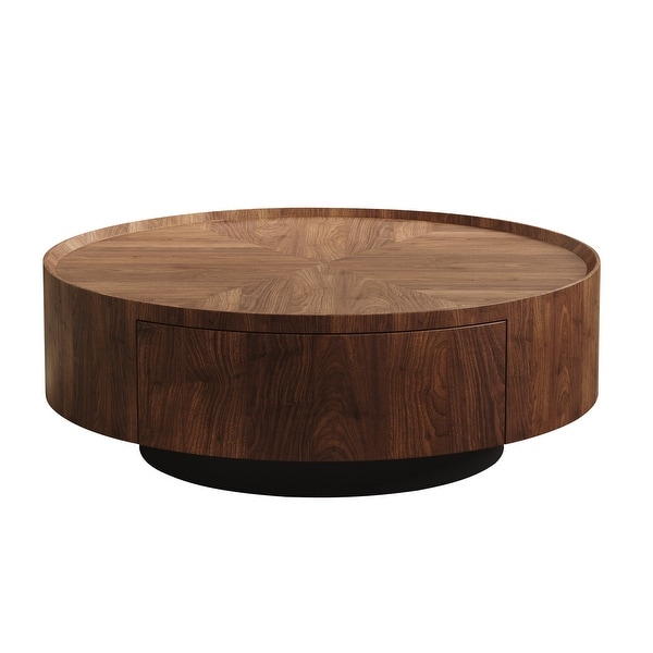 Mid-Century Modern Round Walnut Wood Coffee Table for Small