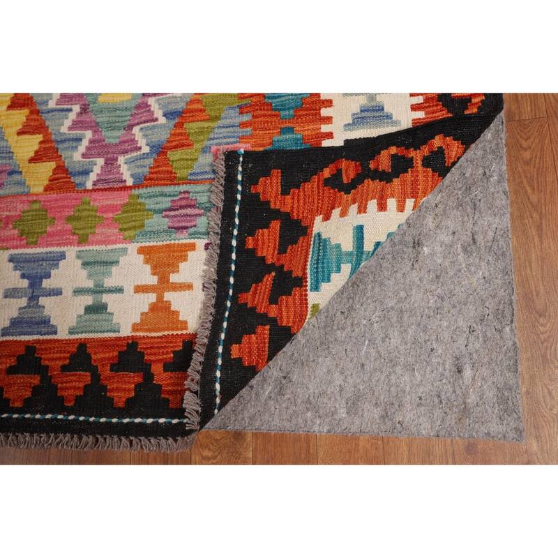 Reversible Kilim Area Rug Hand-Woven Bedroom Wool Carpet - 8'9" x 11'4"