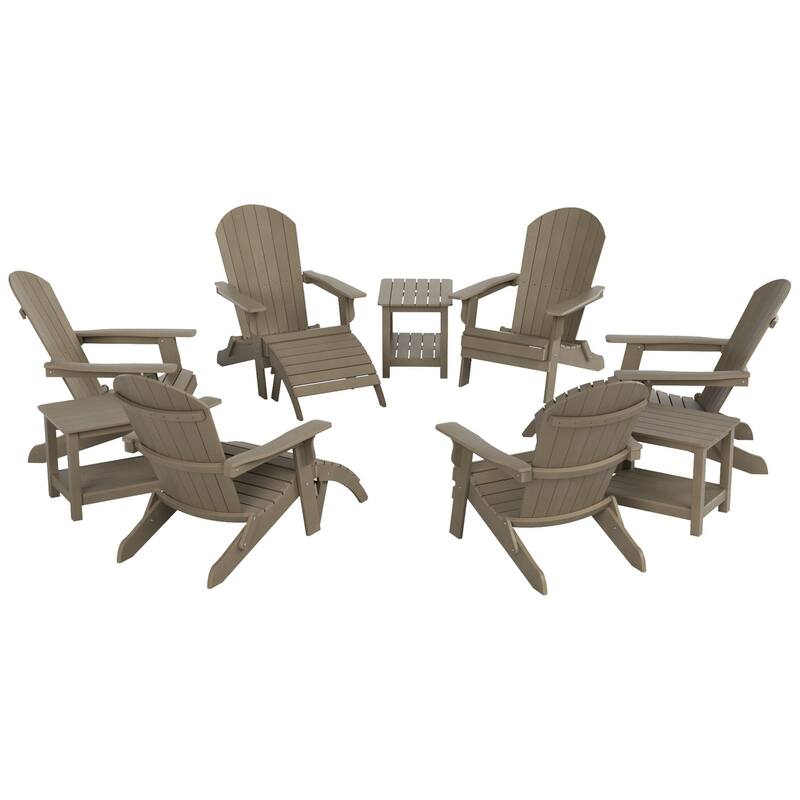 Vineyard HIPS Outdoor Folding Eco-Friendly All Weather Seashell Adirondack Chairs (12-Piece Conversation Set)