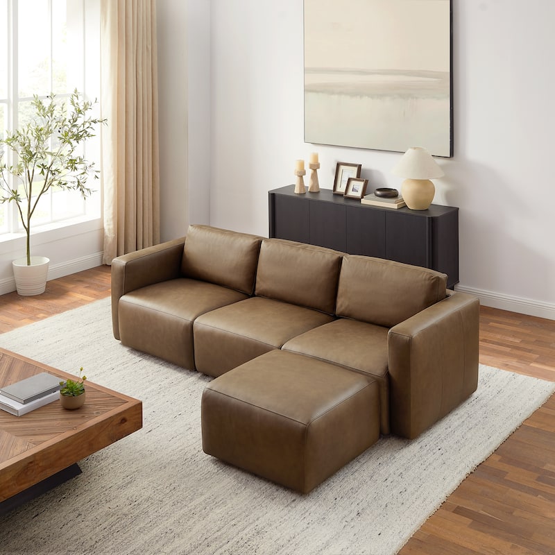 Art Leon Genuine Leather 4-Piece Modular Sectional Sofa