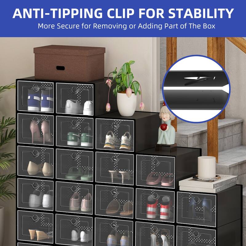 Shoe Storage Boxes 24Pcs Stackable Plastic Sneaker Organizer Transparent Case