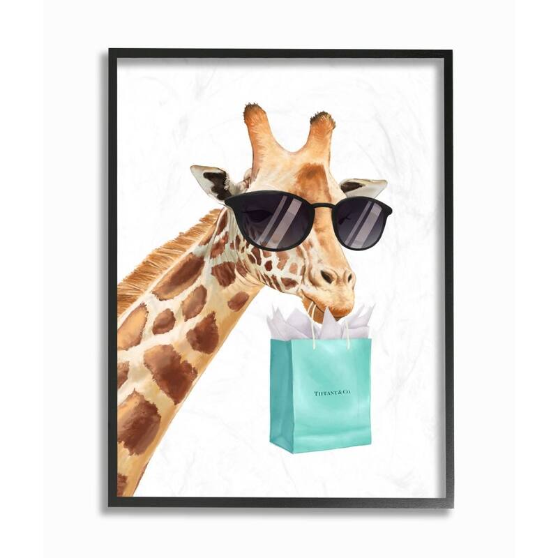 Stupell Glam Fashion Giraffe Animal Blue Painting Framed Wall Art, Design By Artist Ziwei Li - 16 x 20 - Black