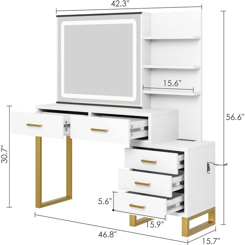 Makeup Vanity Desk with Sliding Mirror and Lights