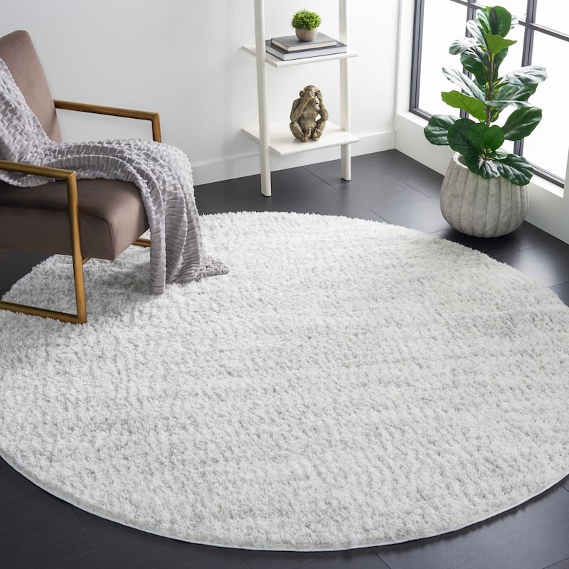 SAFAVIEH Berber Shag Rafaele 1.25-inch Thick Rug - 7' Round - Ivory/Light Grey - Round