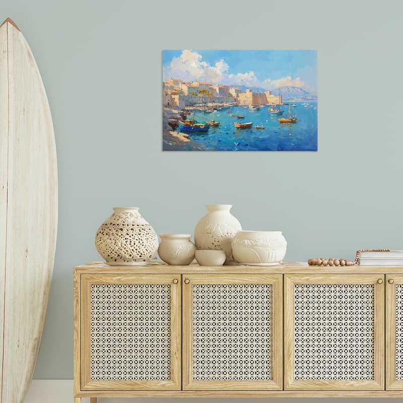 Stupell Nautical Harbor Coastal Town Canvas Wall Art Design By LSR Design Studio