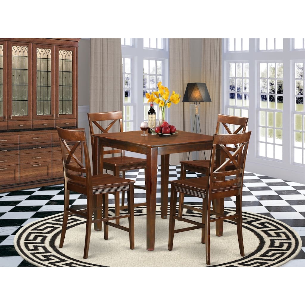 HomeStock 5-Pc Mahogany Finish Solid Wood Top - Dining Room Set - Seats 4