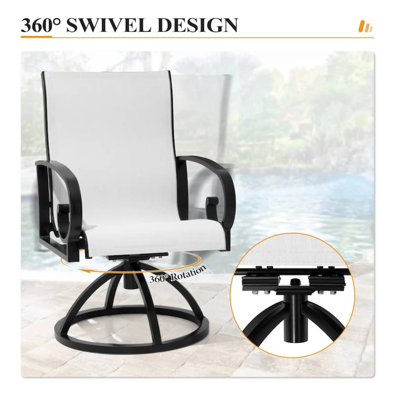 Outdoor Patio Swivel Dining Chairs with Sunbrella Textilene Mesh Fabric