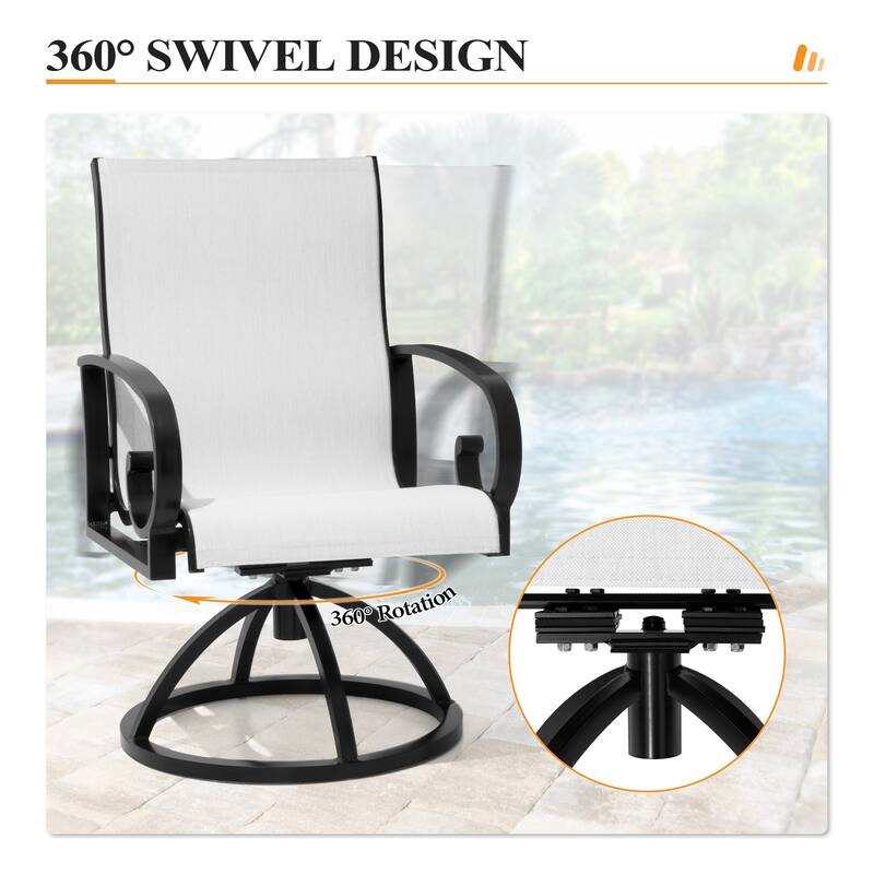 Patio Swivel Dining Chairs with Sunbrella Textilene Mesh Fabric, Outdoor Furniture Gentle Rocker Chair with Back and Arm