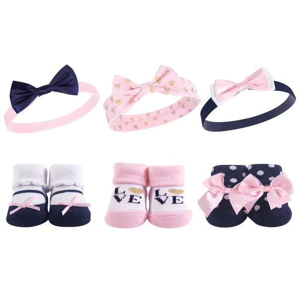 slide 1 of 1, Hudson Baby Infant Girl Headband and Socks Giftset 6pc, Navy Love, One Size - Navy Love Navy Love - One Size