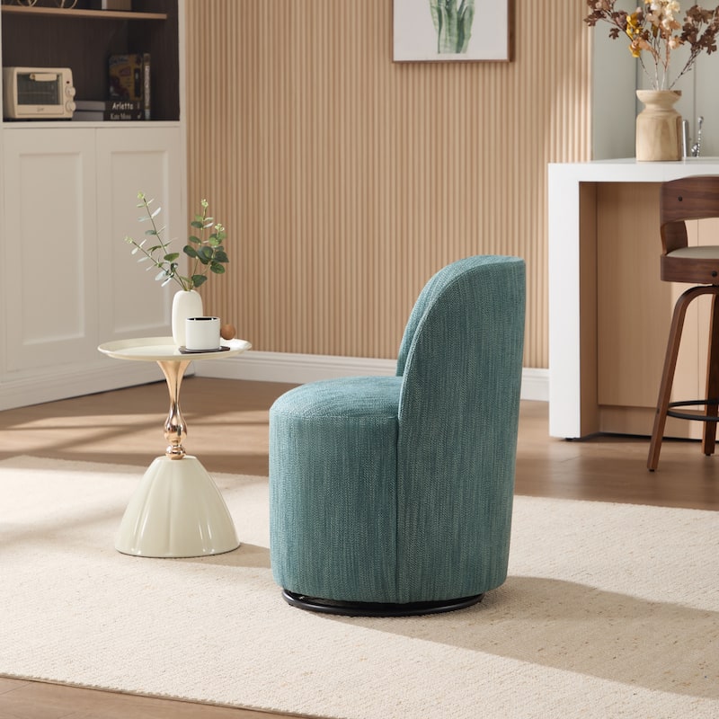 Set Of 1 Upholstered Barrel Chair, Mid Century Modern Round Linen Dining Chair, 360 Degree Swivel Side Chair for Dining Room