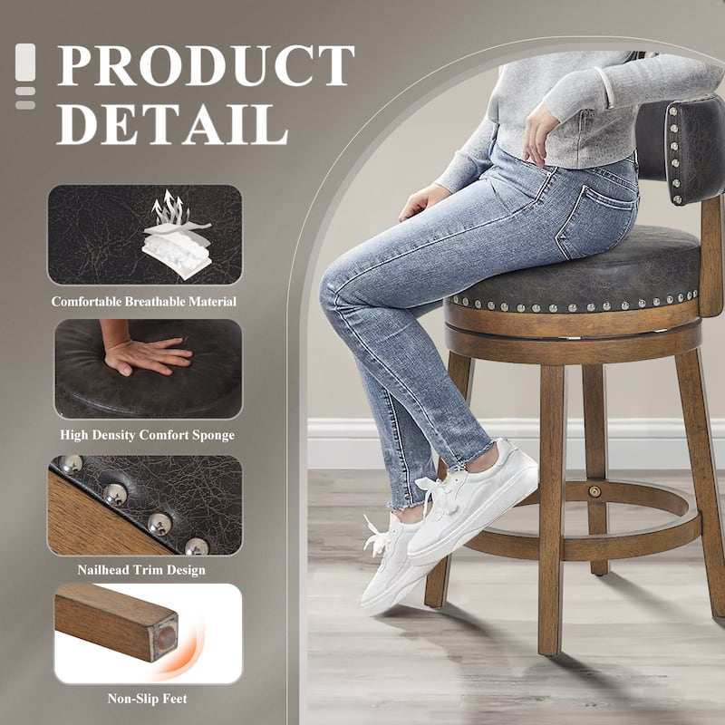 Modern Velvet Swivel Bar Stool - 25" or 30" Counter Height with Adjustable Footrest & Walnut Base, for Kitchen Islands