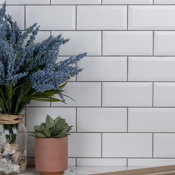 slide 2 of 8, Merola Tile Crown Heights Beveled Matte White 3" x 6" Ceramic Wall Tile