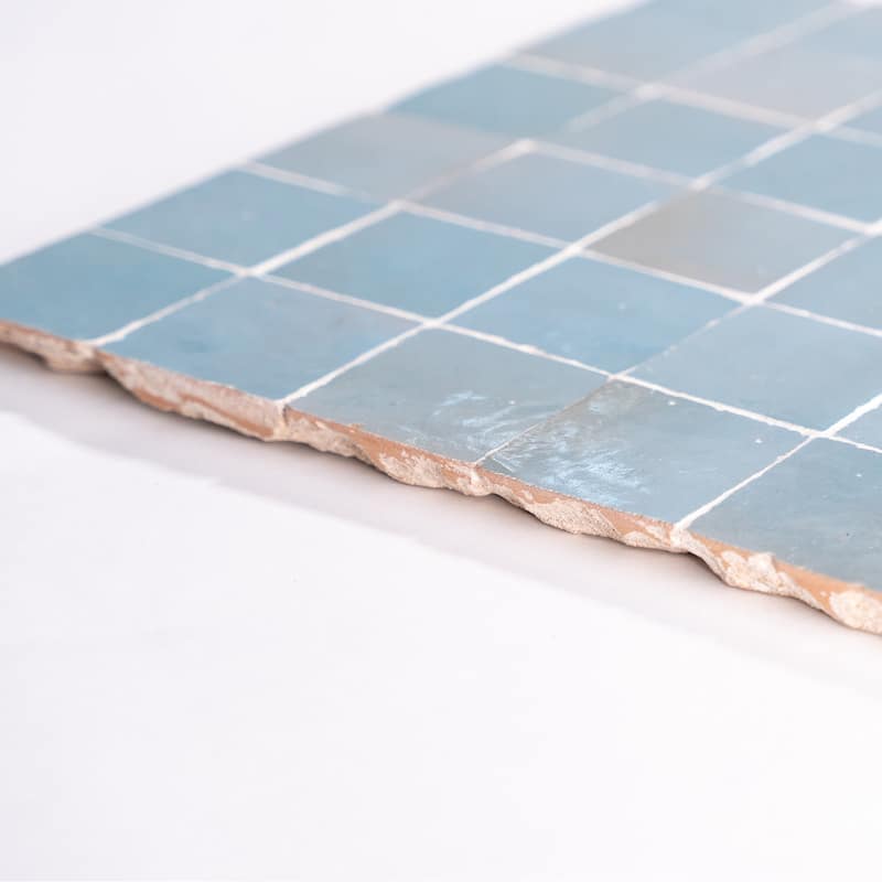Moroccan Zellige Mosaic Tile, 12in x 12in Panel , in Light Blue