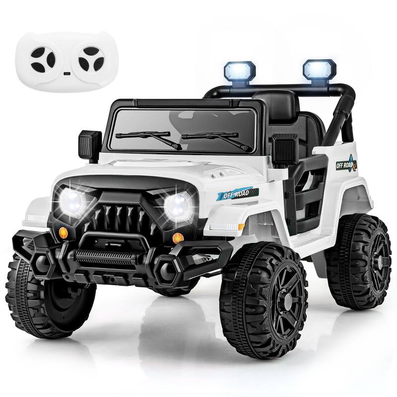 Gymax 12V Kids Ride on Truck Car w/Remote Control Threaded Wheels 3 - White