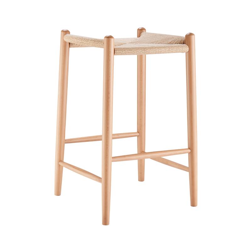 Evelina Counter Stool without Backrest with Natural Frame and Rush Seat - Set of 1
