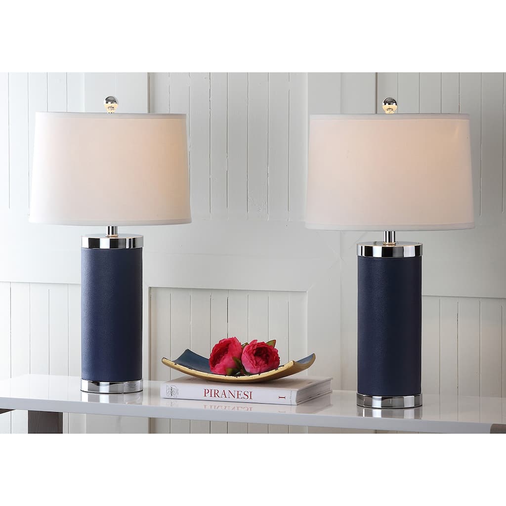 SAFAVIEH Lighting Karie 26-inch Leather Column Table Lamp (Set of 2) - 14"x14"x25" - 14"Wx14"Dx25"H