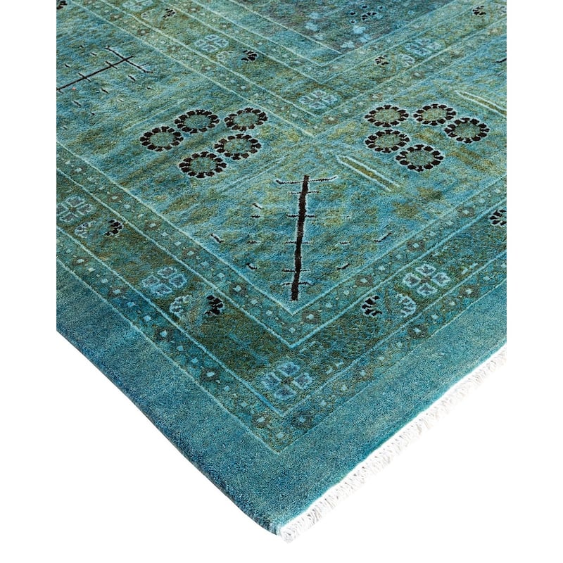 Overdyed, One-of-a-Kind Hand-Knotted Area Rug - Blue - 10' 1" x 19' 6"