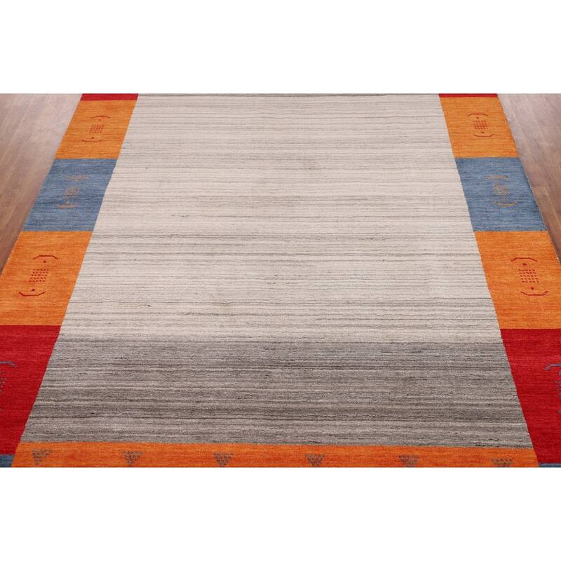 Geometric Gabbeh Oriental Area Rug Hand-Knotted Wool Carpet - 6'8" x 9'9"