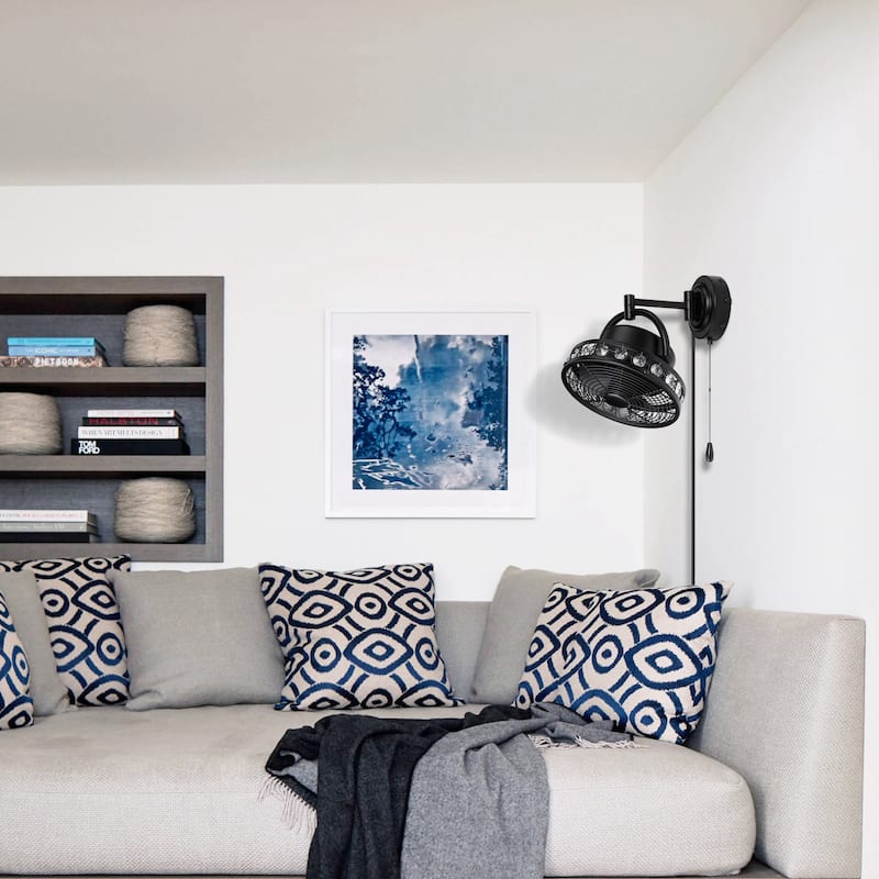 10" Modern Black Wall-Mount AC Fan with 3-Speed Pull Chain Controller