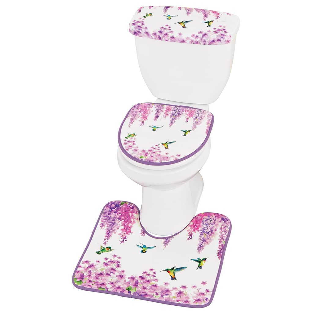 Colorful Hummingbird Purple Wisteria 3-Piece Commode Set