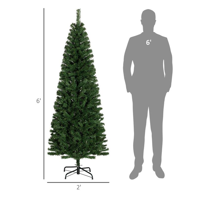 6ft Green Artificial Christmas Tree with Plastic Branches and Foldable Stand for Indoor Use - 25.6" Dia. x 70.9" H