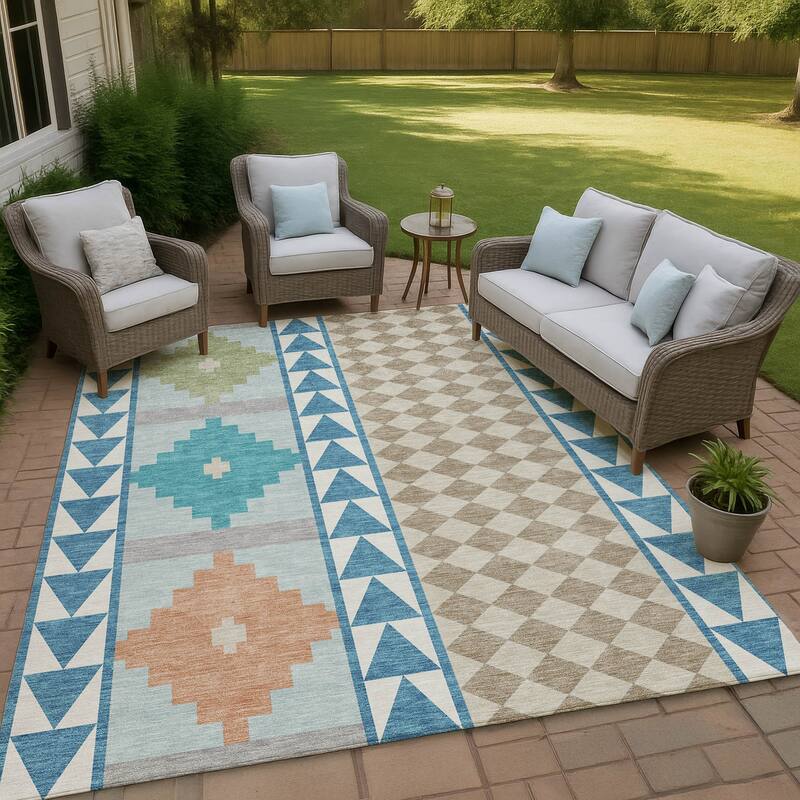 Machine Washable Indoor/ Outdoor Global Pima Chantille Rug - Teal - 2'6" x 3'10"