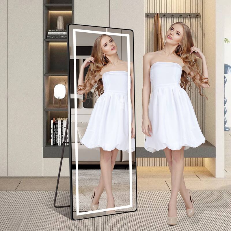 64 inch x 21 inch full-length vertical mirror with LED light, illuminated floor mirror with bracket,