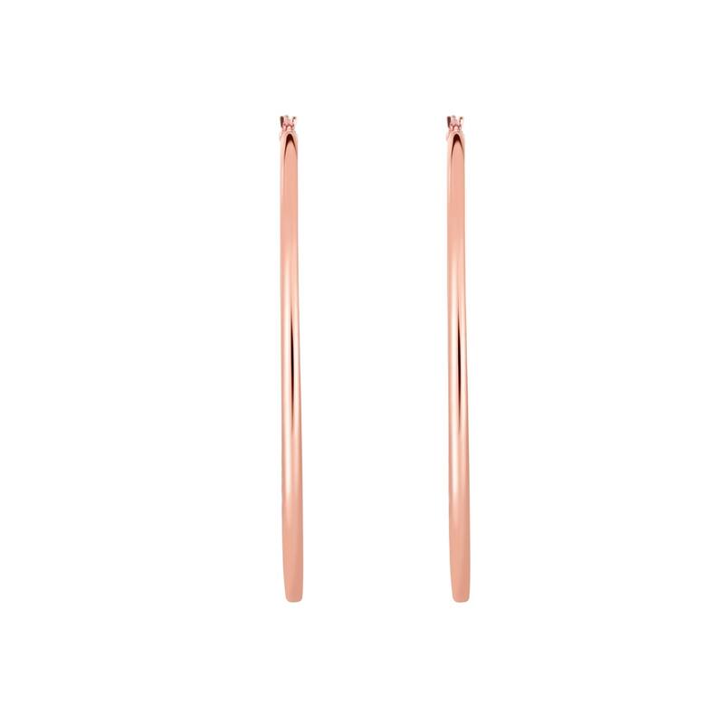 Curata 14k Gold Rose Finish 55x2mm Shiny Round Tube Round Hoop Earrings Tube Hoop Bridal Duo Band Ring Wi