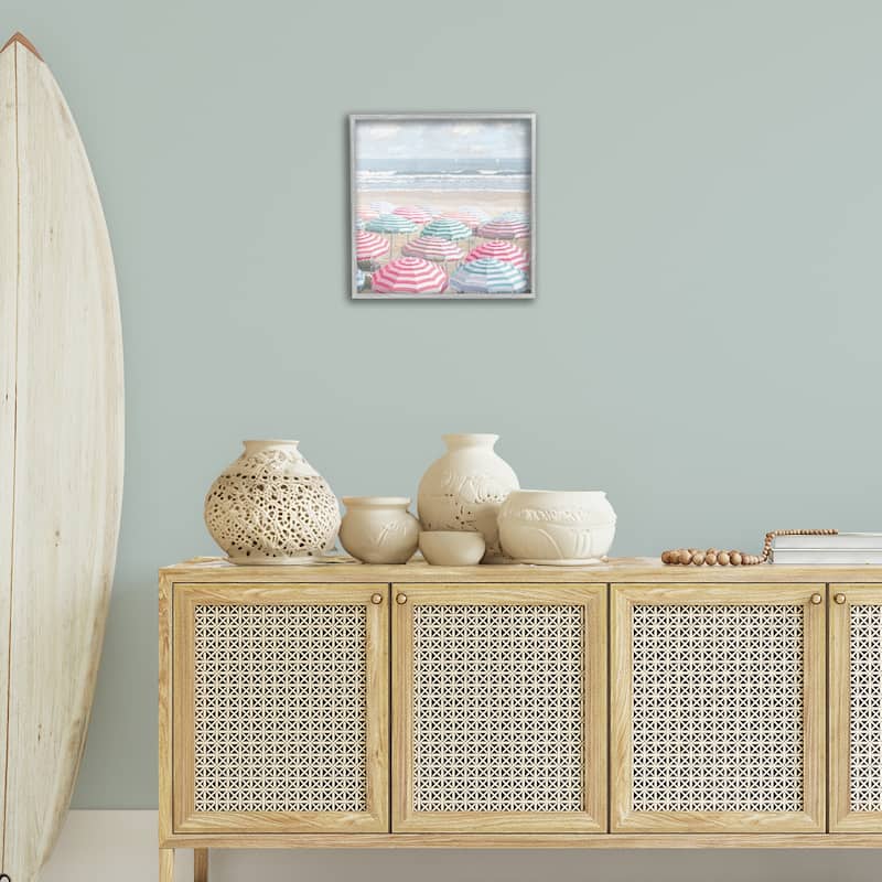 Stupell Bright Beach Umbrellas Scene Framed Giclee Art Design By Amber Sterling