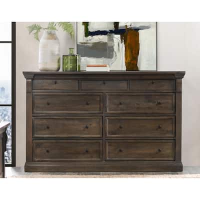 Classic Home Adelaide Nine-Drawer Mango Wood Dresser in Cocoa Brown