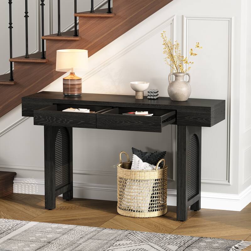 52 Inch 2 Drawers Console Table/Bar Table with Natural Wood Finish