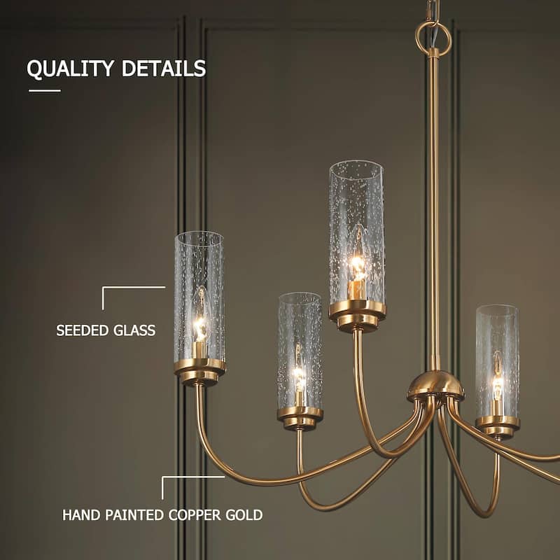 Kayna Mid-Century Modern 6-Light Gold Wheel Glass Chandelier for Dining Room - 25''D x 24.5''H