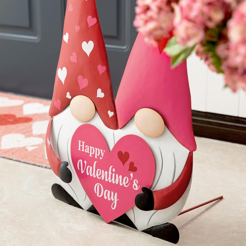Glitzhome 30"H Valentine's Metal Gnome Couple Yard Stake