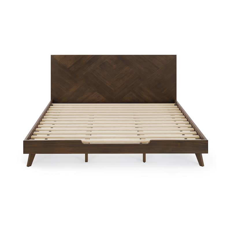 Solid Wood Panel Platform Bed with Headboard