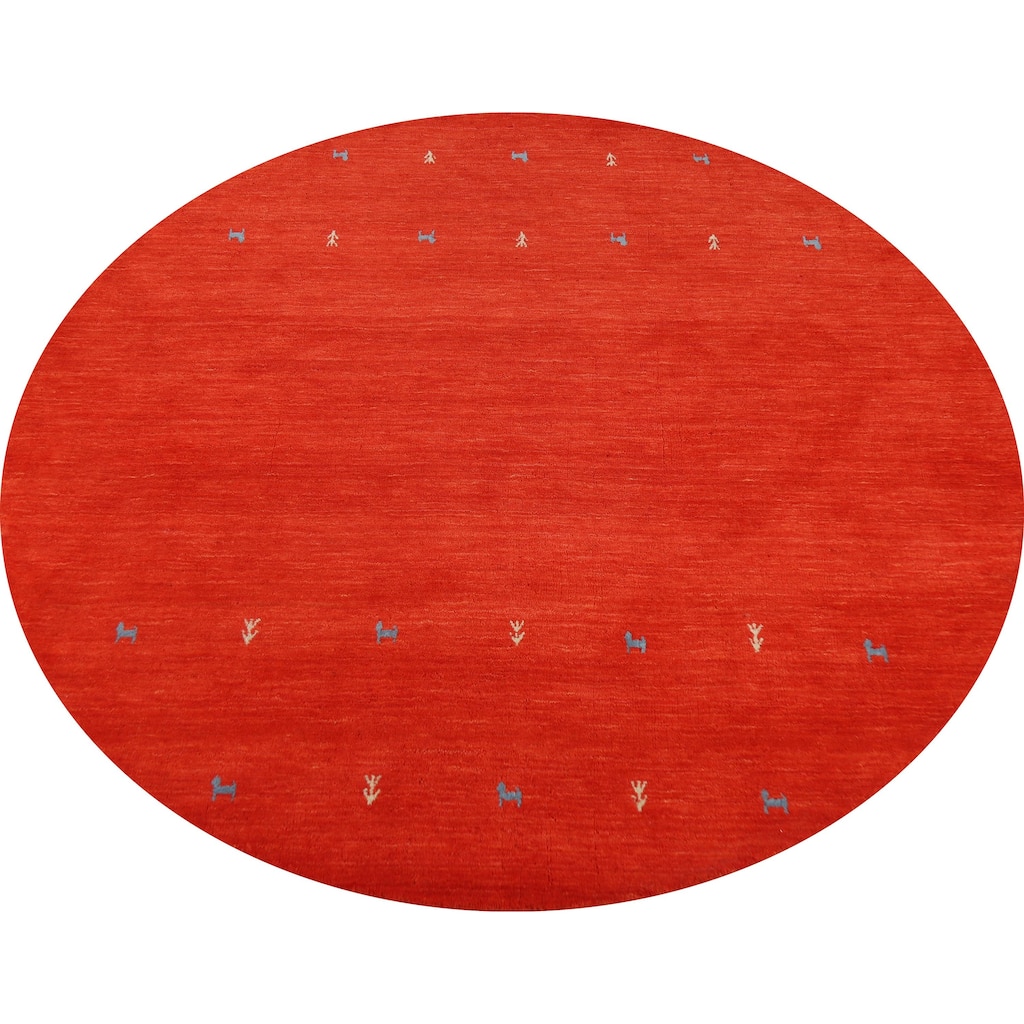 Hand Knotted Oriental 100% Wool Carpet Tribal Animal Pictorial Oranges & Rust Gabbeh Area Rug - 6' 6'' X 6' 6''