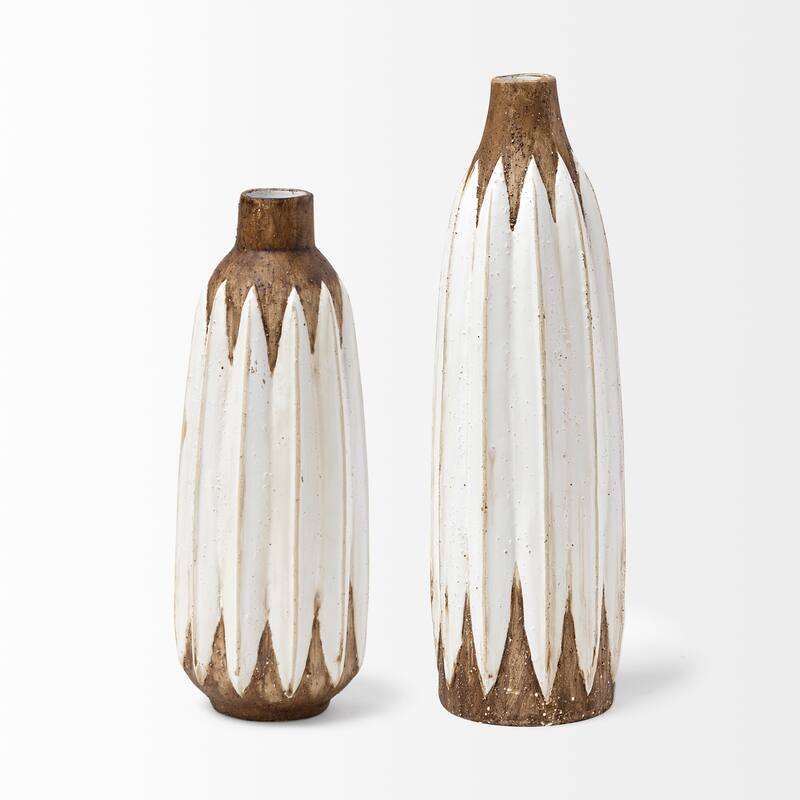 Sisko I Short Rustic Brown White Ceramic Vase