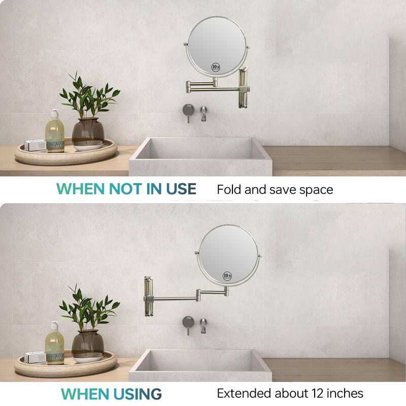 8 inch Wall Mounted Round Frame Makeup Mirror, 1X/10X Magnifying, Height Adjustable