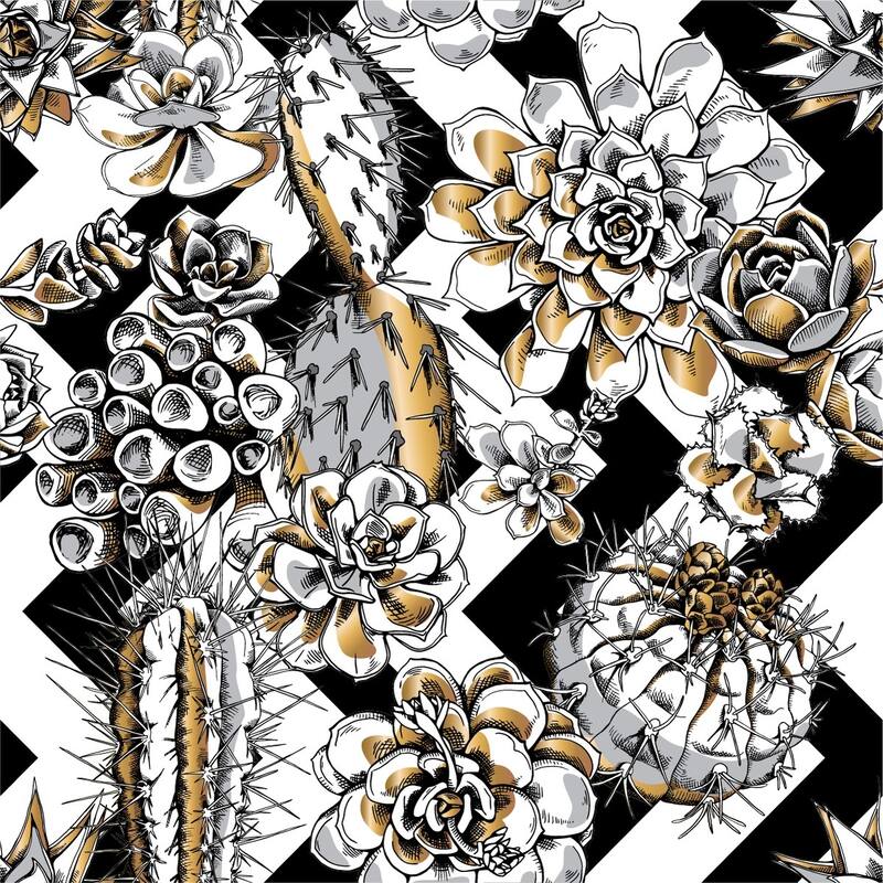 Black and White Succulents Wallpaper Peel and Stick and Prepasted Bed