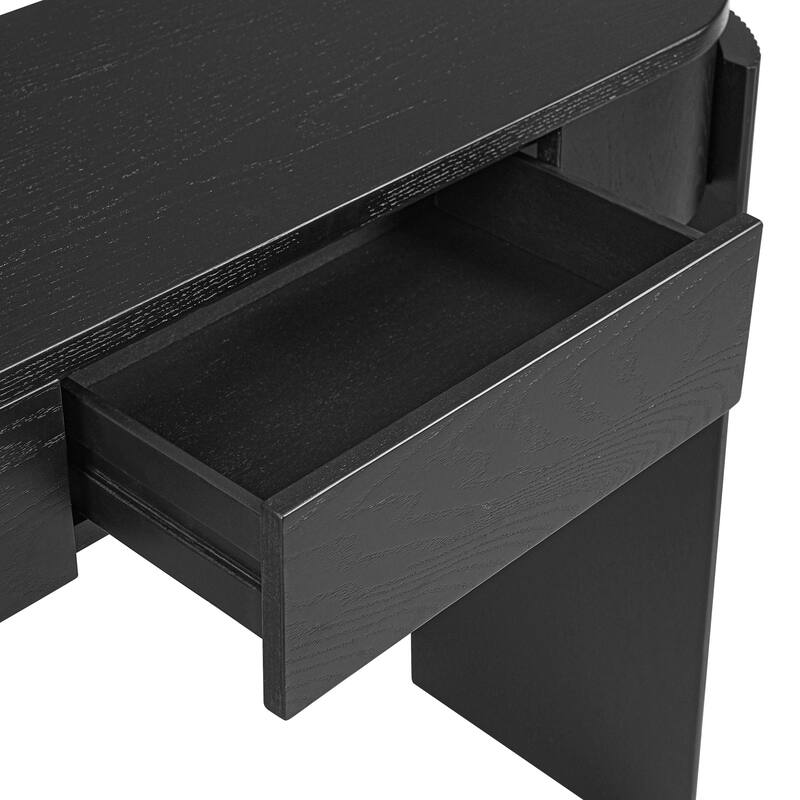 Oval-shaped Top Entryway Table Sofa Table with 2 Drawers, Fluted Console Table for Hallway or Home Decor